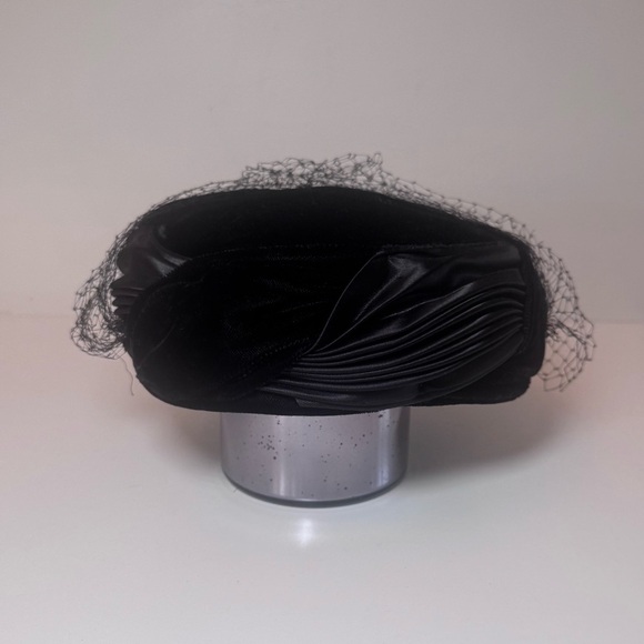 Vintage 1950’s Black Velvet Hat with Net Overlay